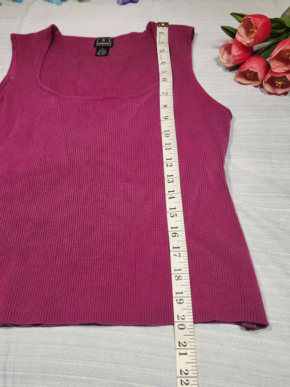 INC International Concepts Petite Silk Blend Ribbed Knit Tank Top - Sz. PL- Mage